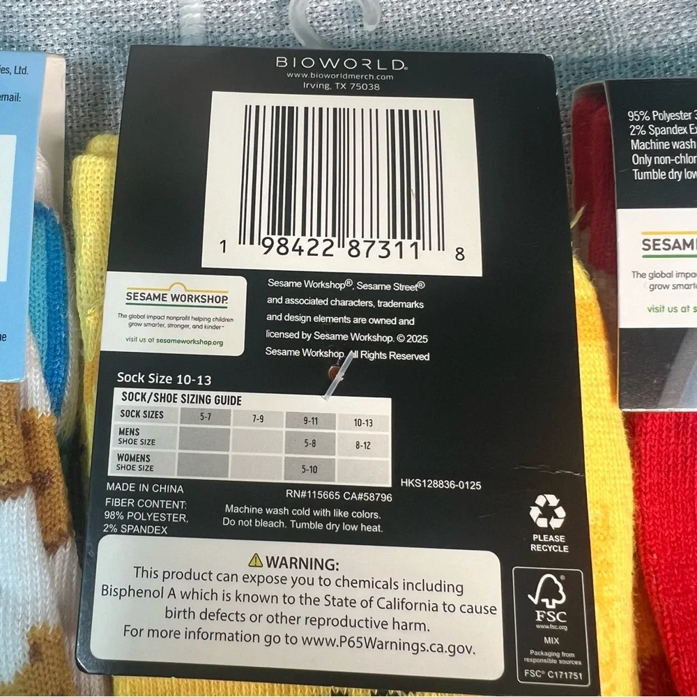Sesame Street Big Bird Elmo Cookie‎ Monster Crew Socks